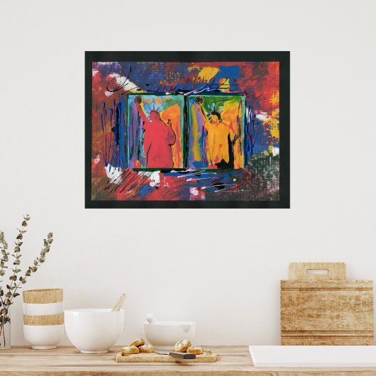 Moderne, kleurrijke waterverf 2 Vrijheidsbeeld Poster (Keuken)