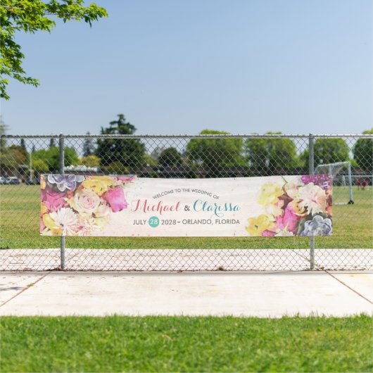 Moderne kleurrijke Waterverf bloemen bruiloft welk Spandoek (Insitu)