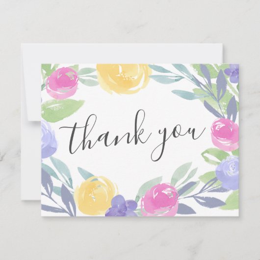 Moderne kleurrijke Waterverf Bloemen Dank u Bedankkaart (Voorkant)