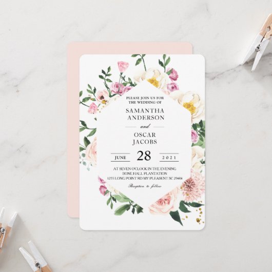 Moderne, kleurrijke Waterverf bloemen Kaart (Voorkant / Achterkant in situ)