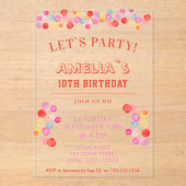 Moderne kleurrijke Waterverf Blots Kids Verjaardag Acryl Uitnodigingen (Voorkant)