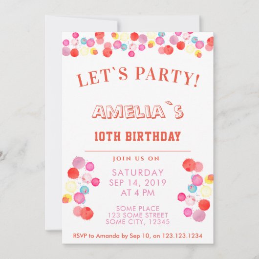 Moderne kleurrijke Waterverf Blots Kids Verjaardag Kaart (Voorkant)