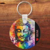 Moderne kleurrijke Waterverf Boeddha naam Sleutelhanger (Voorkant)