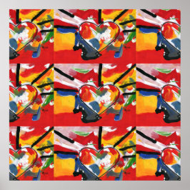 Moderne kleurrijke waterverf collage harten poster