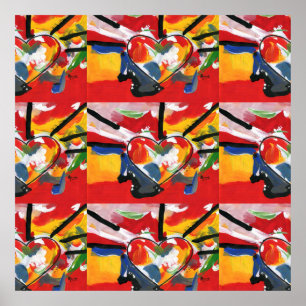 Moderne kleurrijke waterverf collage harten poster