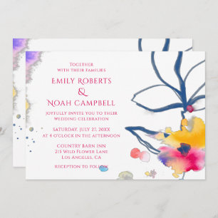 Moderne kleurrijke Waterverf Floral Wedding Kaart
