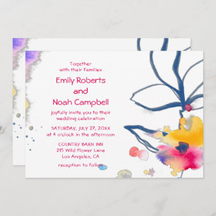 Moderne kleurrijke Waterverf Floral Wedding Kaart