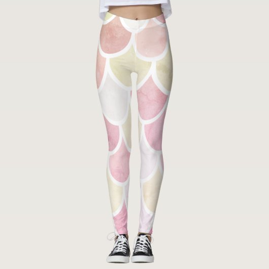 Moderne kleurrijke Waterverf Mermaid Scales Patroo Leggings (Voorkant)