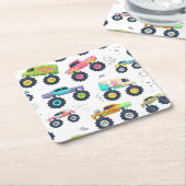 Moderne, kleurrijke Waterverf monster-wagens Kartonnen Onderzetters (Schuin)