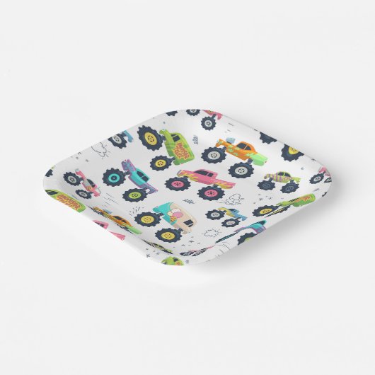 Moderne, kleurrijke Waterverf monster-wagens Papieren Bordje (Gebogen)