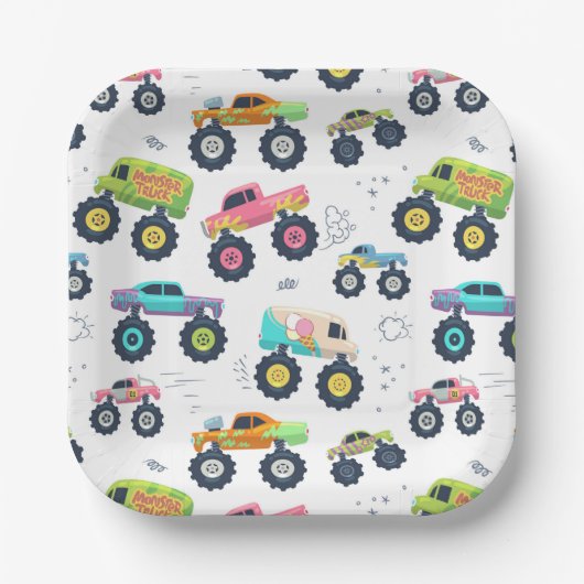 Moderne, kleurrijke Waterverf monster-wagens Papieren Bordje (Voorkant)