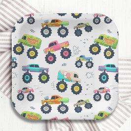 Moderne, kleurrijke Waterverf monster-wagens Papieren Bordje