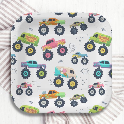 Moderne, kleurrijke Waterverf monster-wagens Papieren Bordje