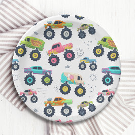 Moderne, kleurrijke Waterverf monster-wagens Papieren Bordje