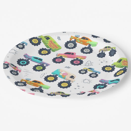 Moderne, kleurrijke Waterverf monster-wagens Papieren Bordje (Gekanteld)