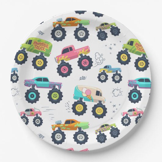 Moderne, kleurrijke Waterverf monster-wagens Papieren Bordje (Voorkant)