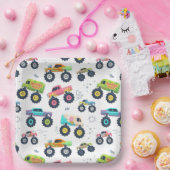 Moderne, kleurrijke Waterverf monster-wagens Papieren Bordje (Feest)