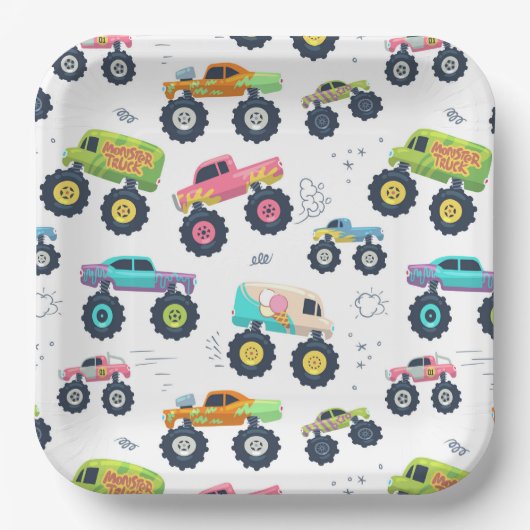 Moderne, kleurrijke Waterverf monster-wagens Papieren Bordje (Voorkant)