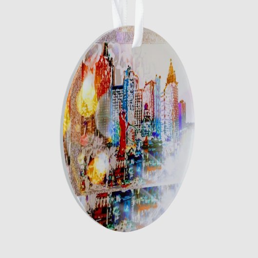 Moderne kleurrijke waterverf NYC bal Ornament (voorkant)