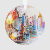 Moderne kleurrijke waterverf NYC bal Ornament (achterkant)