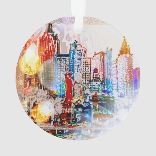 Moderne kleurrijke waterverf NYC bal Ornament (achterkant)