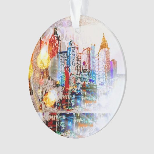 Moderne kleurrijke waterverf NYC bal Ornament (voorkant)