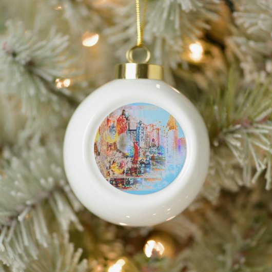 Moderne kleurrijke waterverf NYC Keramische Bal Ornament (Boom)