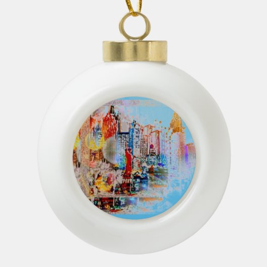 Moderne kleurrijke waterverf NYC Keramische Bal Ornament (Voorkant)