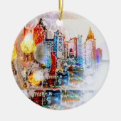 Moderne, kleurrijke waterverf NYC Kerstmis Keramisch Ornament (Voorkant)