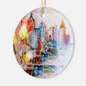 Moderne, kleurrijke waterverf NYC Kerstmis Keramisch Ornament (Links)