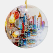 Moderne, kleurrijke waterverf NYC Kerstmis Keramisch Ornament (Achterkant)
