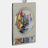 Moderne, kleurrijke waterverf NYC Kerstmis Verzilverd Banner Ornament (Rechts)