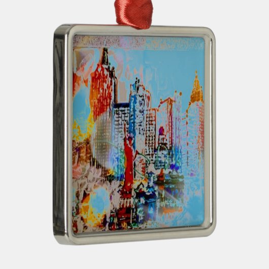 Moderne kleurrijke waterverf NYC Metaal Ornament (Rechts)