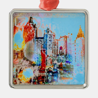 Moderne kleurrijke waterverf NYC Metaal Ornament