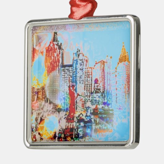 Moderne kleurrijke waterverf NYC Metaal Ornament (Links)