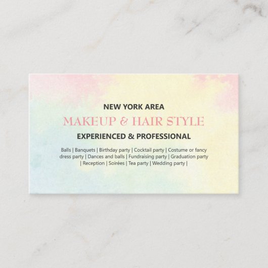Moderne kleurrijke Waterverf omhoog en haarstijlli Visitekaartje (Voorkant)