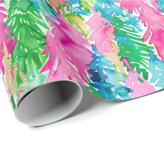 Moderne kleurrijke Waterverf Preppy kerstbomen Cadeaupapier (Rol Hoek)