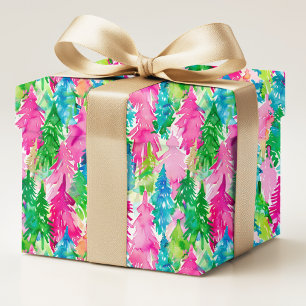 Moderne kleurrijke Waterverf Preppy kerstbomen Cadeaupapier