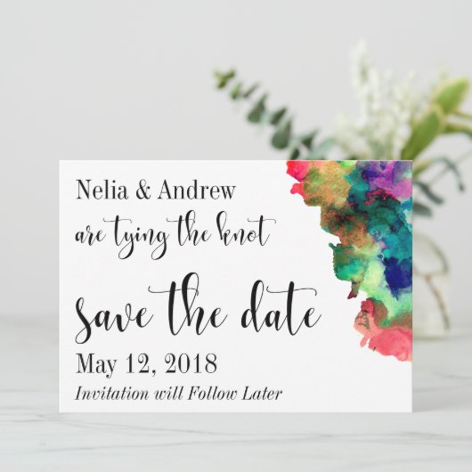 Moderne kleurrijke Waterverf Sparen Datum 2 Save The Date (Staand voorkant)