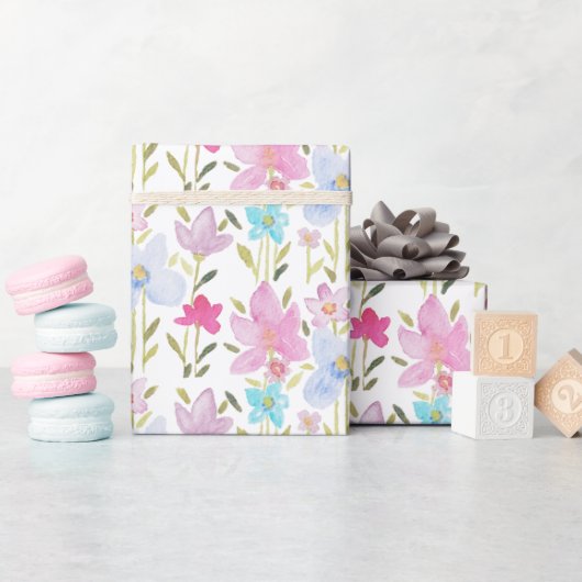 Moderne kleurrijke Waterverf Wildbloemen Cadeaupapier (Baby Shower)