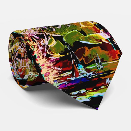 Moderne, kleurrijke waterverf Zeilboot Stropdas (Opgerold)