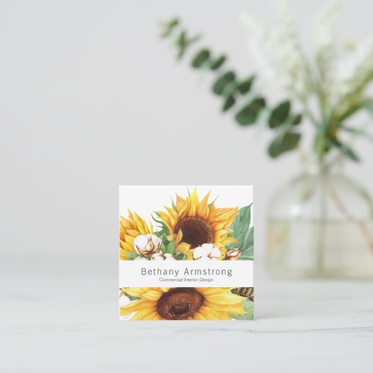 Moderne kleurrijke Waterverf Zonnebloem Visitekaar Vierkante Visitekaartje (Staand voorkant)