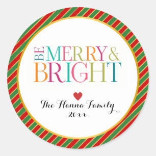 Moderne Kleurrijke Wees Vrolijk & Helder Kerstseiz Ronde Sticker