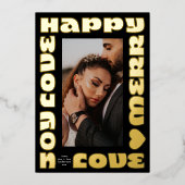 Moderne kleurrijke wensen | Kerstmis een foto Onyx Folie Feestdagenkaart (Voorkant)