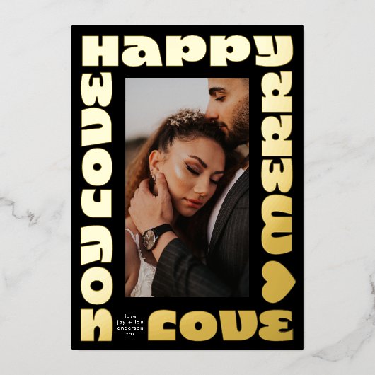 Moderne kleurrijke wensen | Kerstmis een foto Onyx Folie Feestdagenkaart (Voorkant)