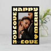 Moderne kleurrijke wensen | Kerstmis een foto Onyx Folie Feestdagenkaart (Staand Voorkant)