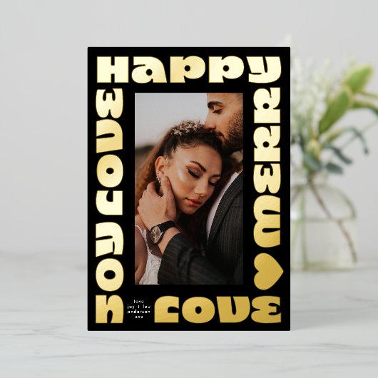 Moderne kleurrijke wensen | Kerstmis een foto Onyx Folie Feestdagenkaart (Staand Voorkant)