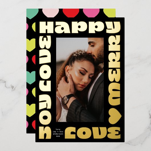 Moderne kleurrijke wensen | Kerstmis een foto Onyx Folie Feestdagenkaart (Voorkant / Achterkant)