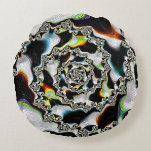 Moderne kleurrijke wervelfractal Psychedelic Rond Kussen