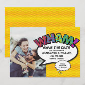 Moderne Kleurrijke WHAM-stripboek Save The Date (Voorkant / Achterkant)